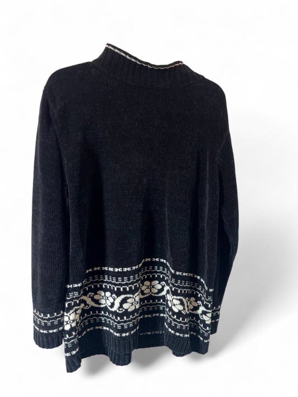 White Stag Black White Stag Black Floral Geometric Knit Sweater Size L